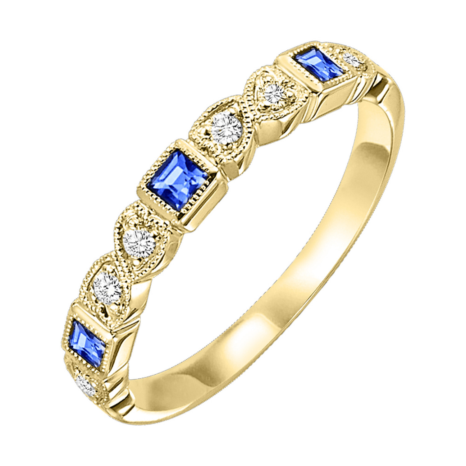 10K Yellow Gold 0.08cttw Diamond & 0.13cttw Blue Sapphire Ring