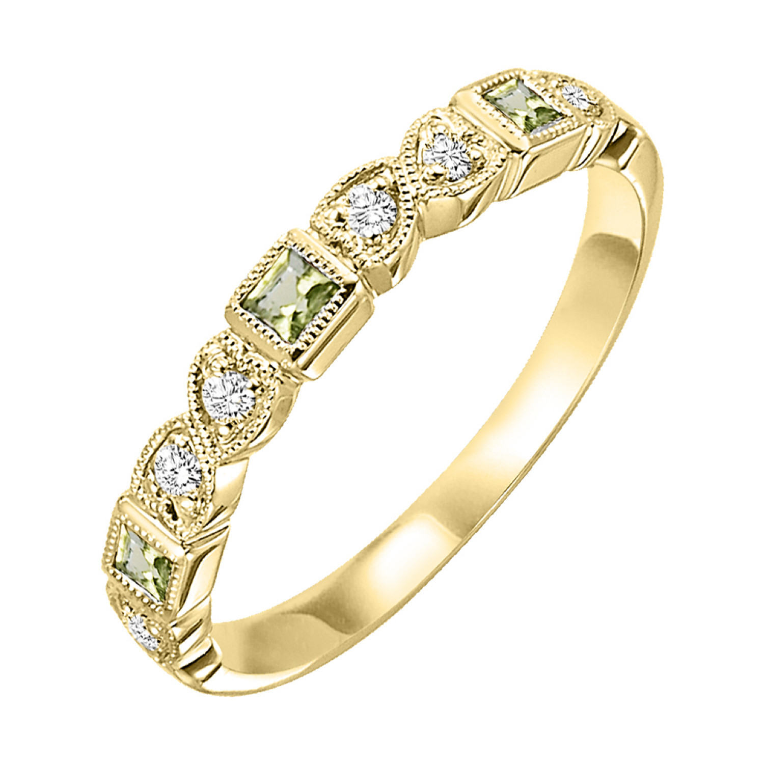 10K Yellow Gold 0.08cttw Diamond & 0.14cttw Peridot Ring
