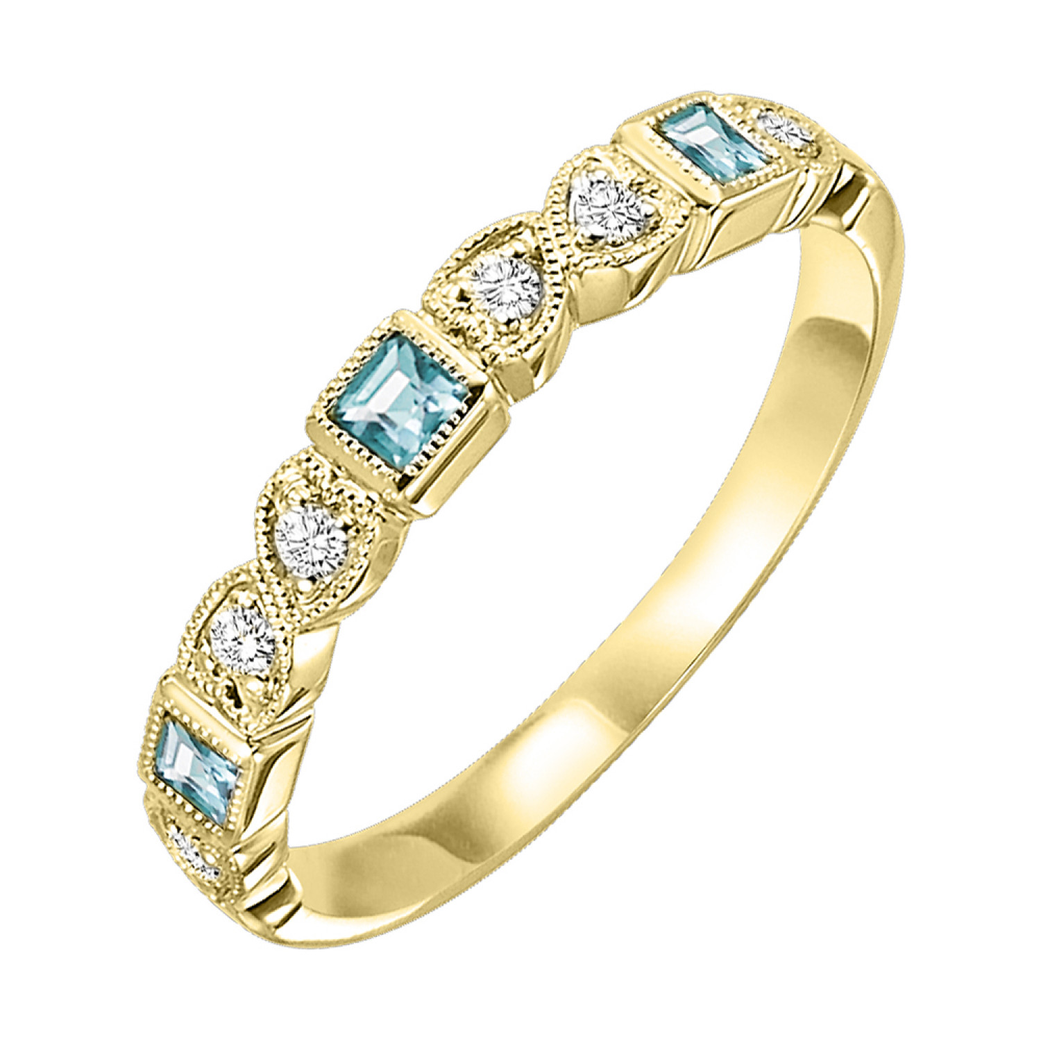 10K Yellow Gold 0.10cttw Diamond & 0.14cttw Aquamarine Ring