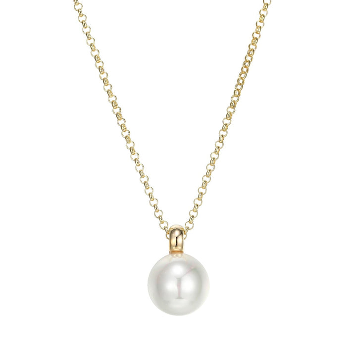 Sterling Silver " Simpatico" Gold Plated 10 mm White Shell Pearl Drop Pendant 17" + 3" Extension Rolo Chain