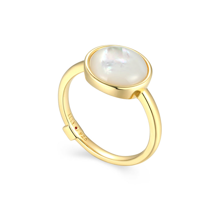 Sterling Silver Elle "Lustre" Yellow Gold Plated White MOP Ring  Size 6