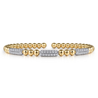 14K Yellow & White Gold 0.52cttw SI H-I Diamond Pave Three Station Bar Bujukan Bead Split Bangle Bracelet by Gabriel