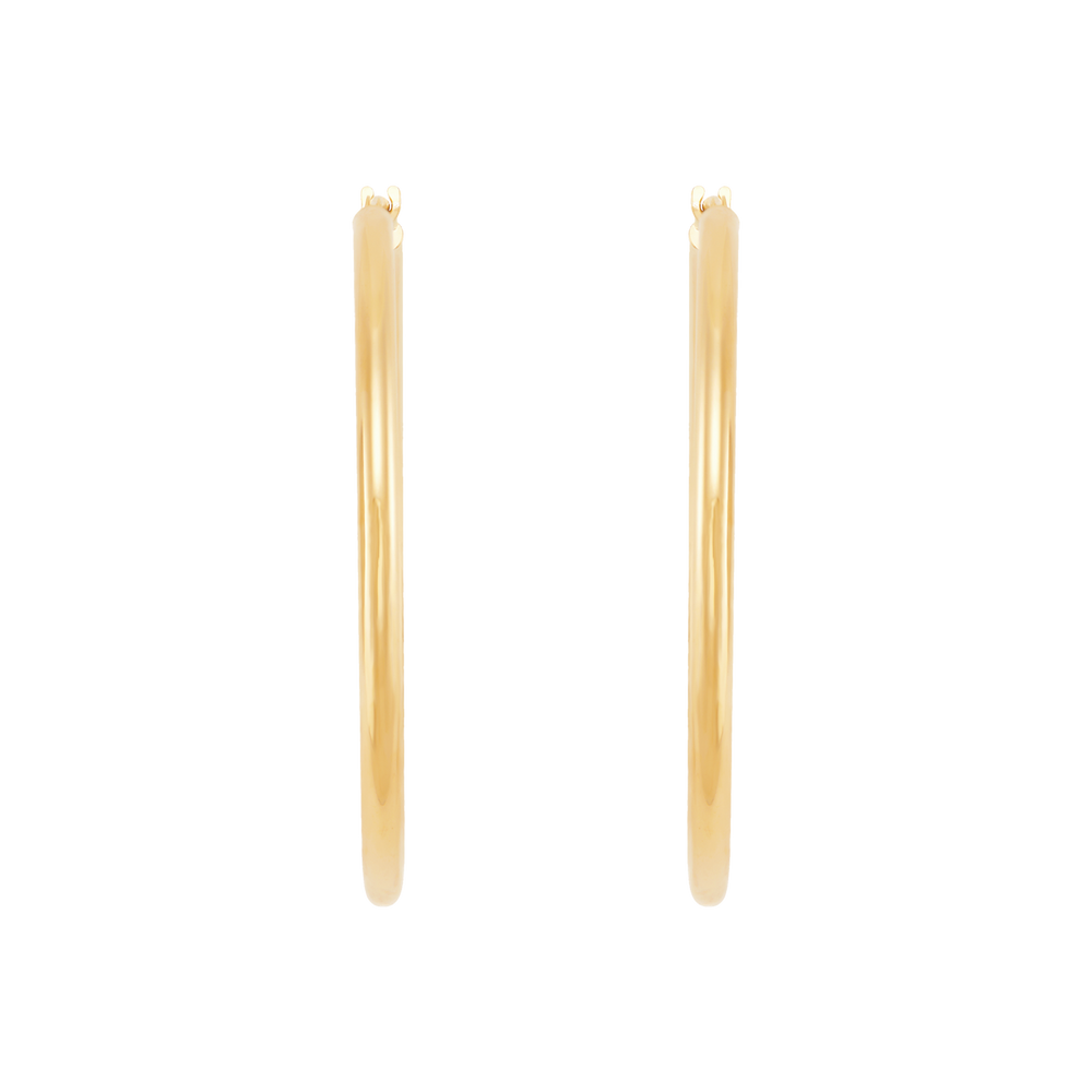 14K Yellow Gold Polished 2x35mm Tube Hoop Earrings