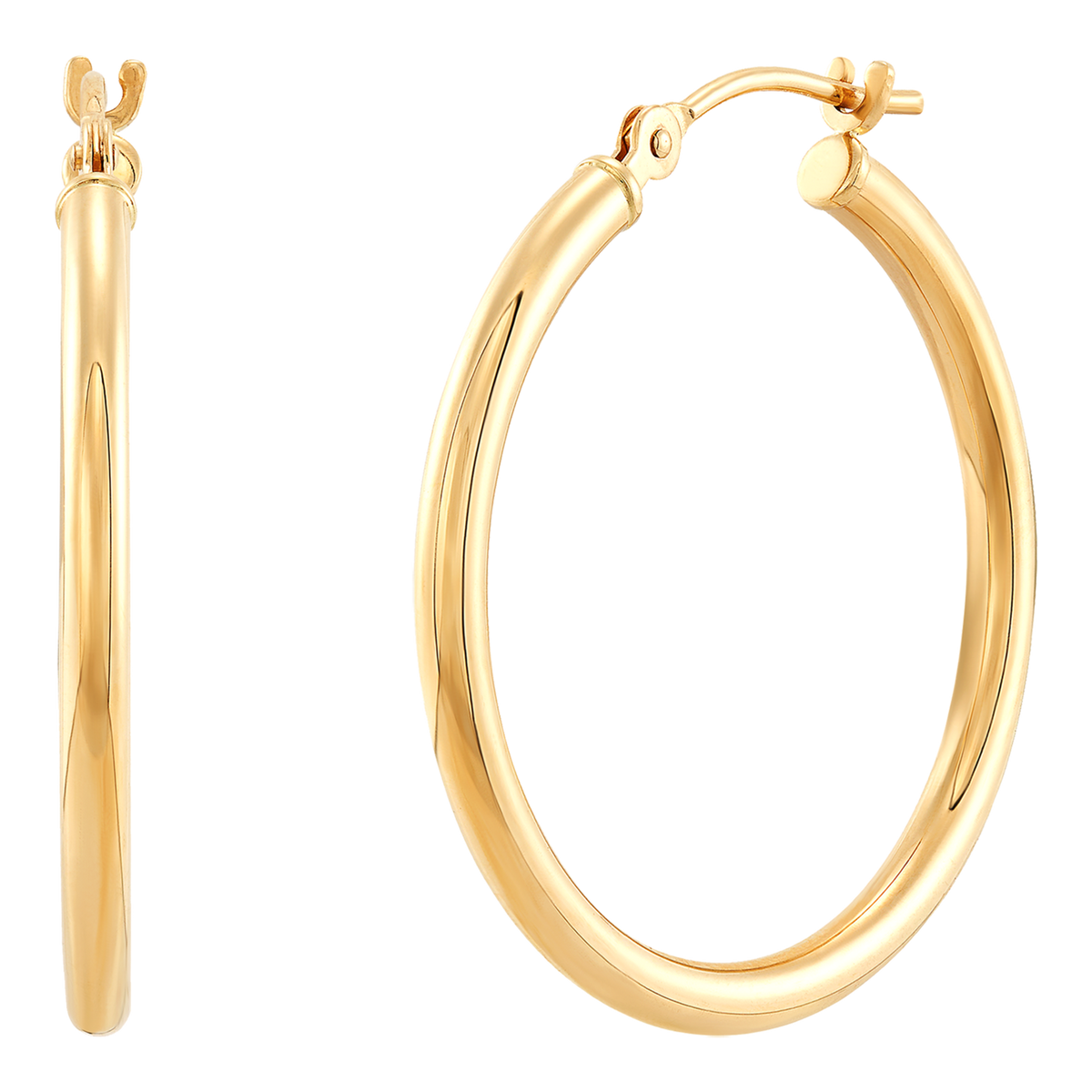 14K Yellow Gold 2x50mm Tube Hoop Earrings