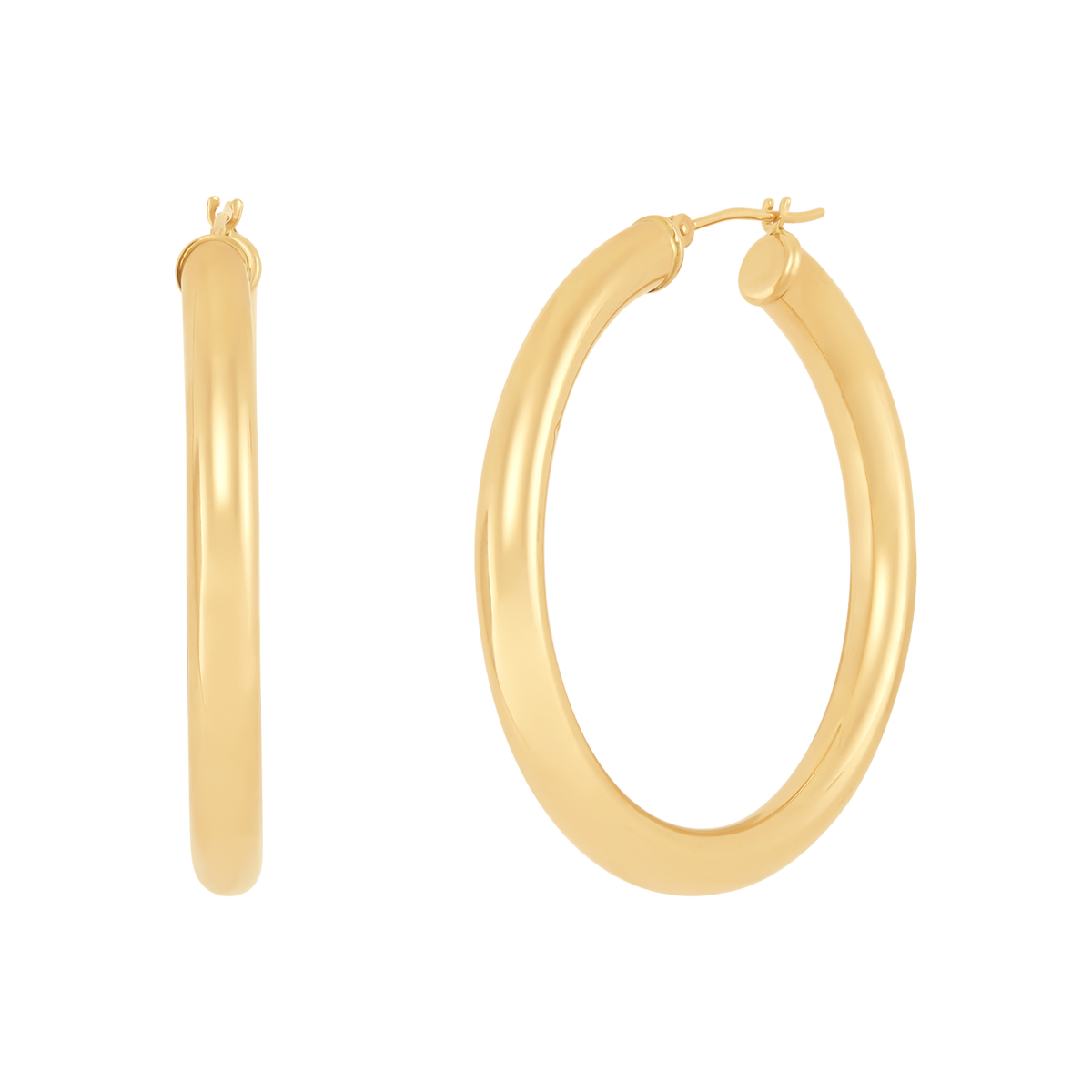 14K Yellow Gold Polished 4x40mm Tube Hoop Earrings