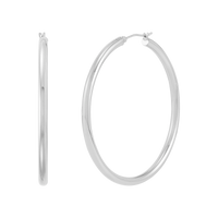 14K White Gold Polished 3x50mm Tube Hoop Earrings