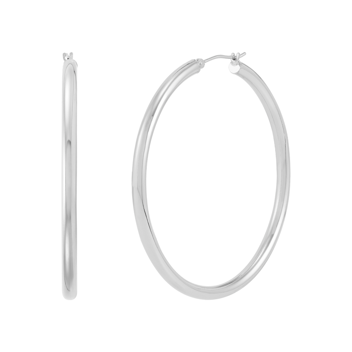 14K White Gold Polished 3x50mm Tube Hoop Earrings