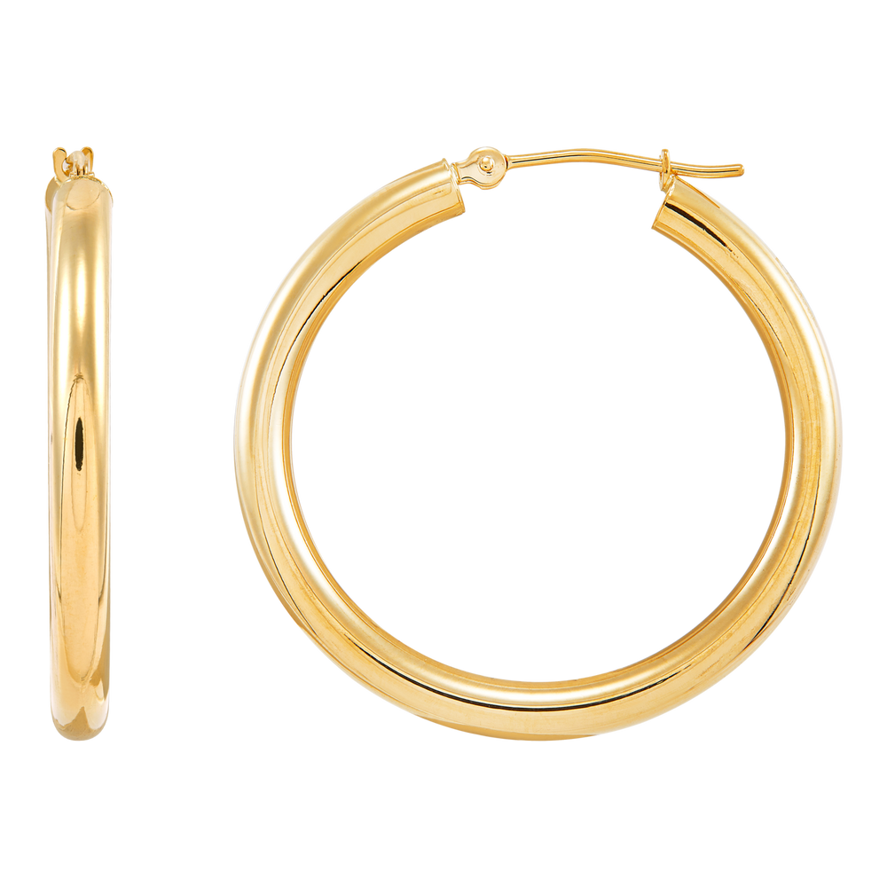 14K Yellow Gold 3x30mm Tube Hoop Earrings