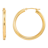 14K Yellow Gold 3x30mm Tube Hoop Earrings