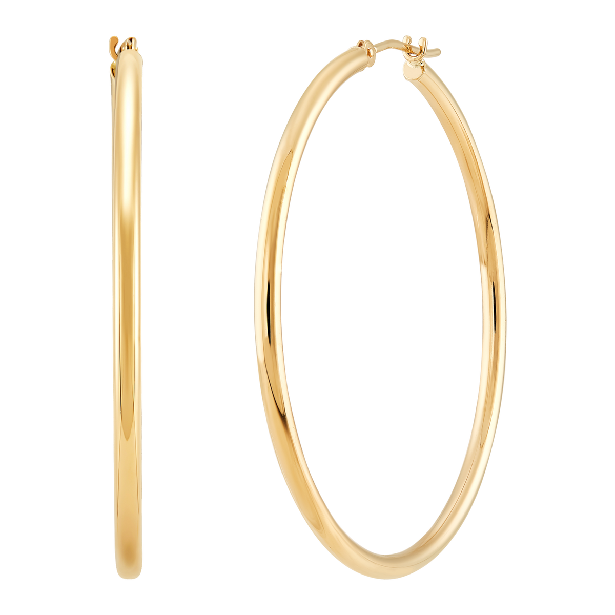 14K Yellow Gold Polished 2x40mm Tube Hoop Earrings