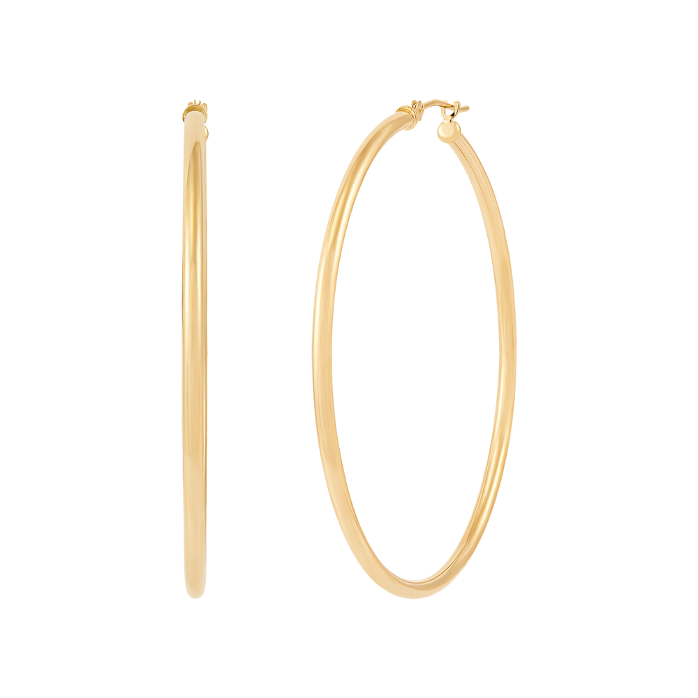 14K Yellow Gold Polished 2x25mm Tube Hoop Earrings