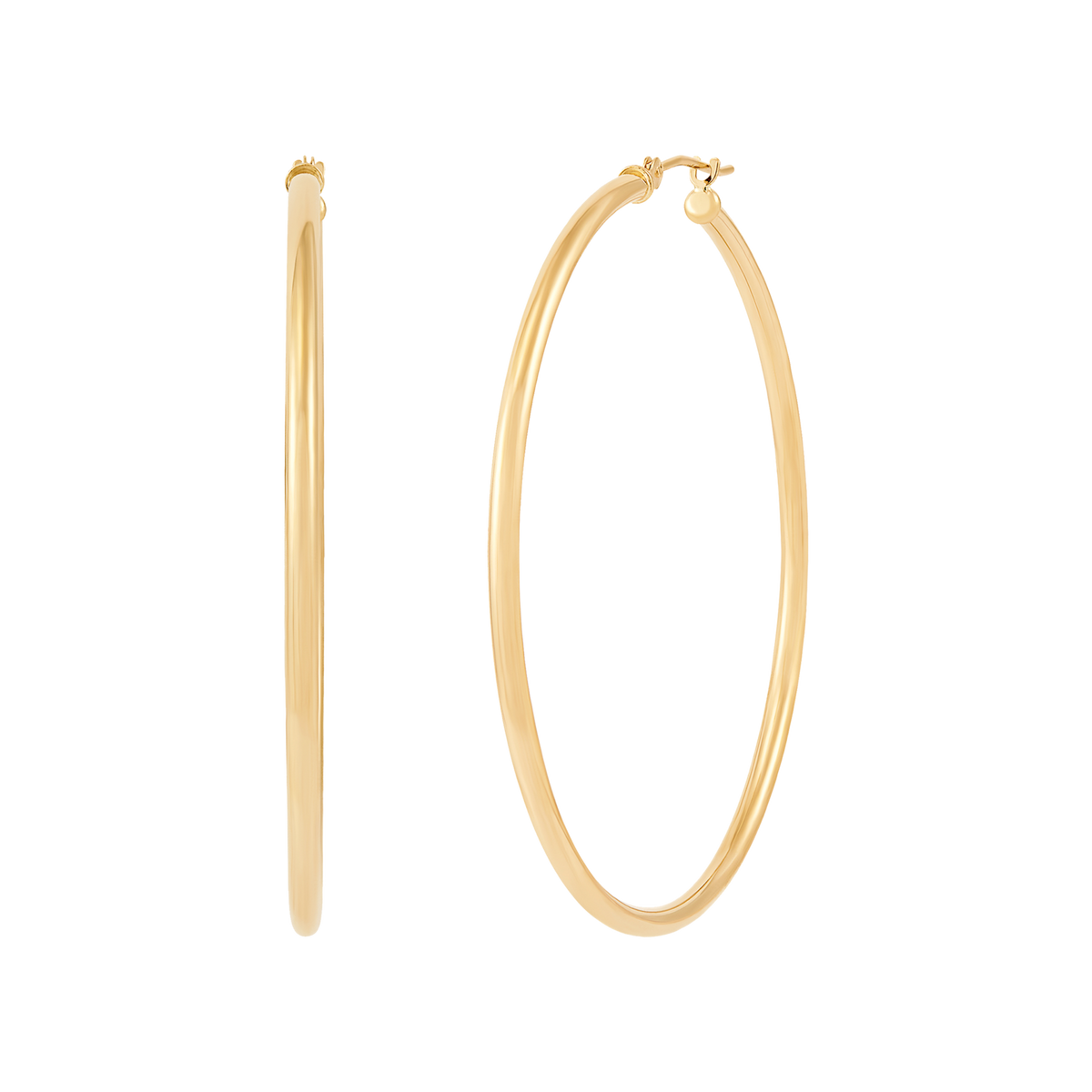 14K Yellow Gold Polished 2x25mm Tube Hoop Earrings