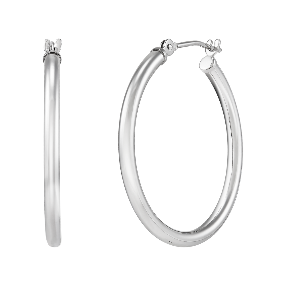 14K White Gold Polished 2x25mm Tube Hoop Earrings