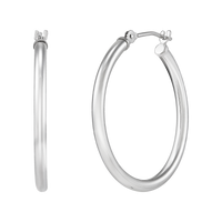 14K White Gold Polished 2x25mm Tube Hoop Earrings