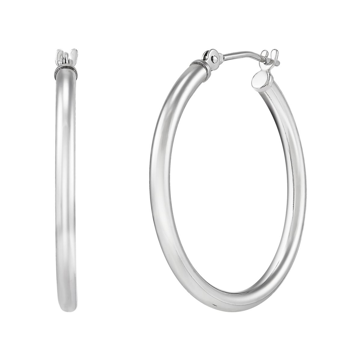 14K White Gold Polished 2x25mm Tube Hoop Earrings