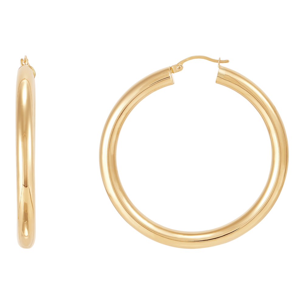 14K Yellow Gold Polished 5x50mm Tube Hoop Earrings