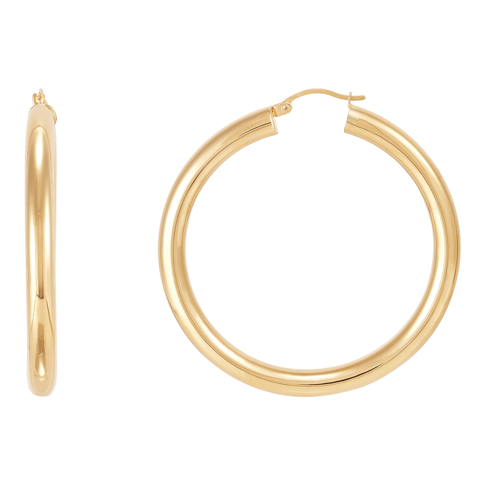 14K Yellow Gold Polished 5x50mm Tube Hoop Earrings