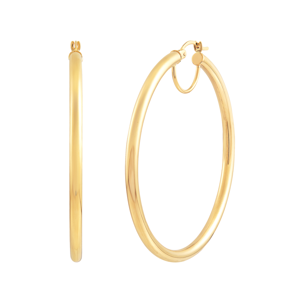 14K Yellow Gold Polished 3x50mm Tube Hoop Earrings
