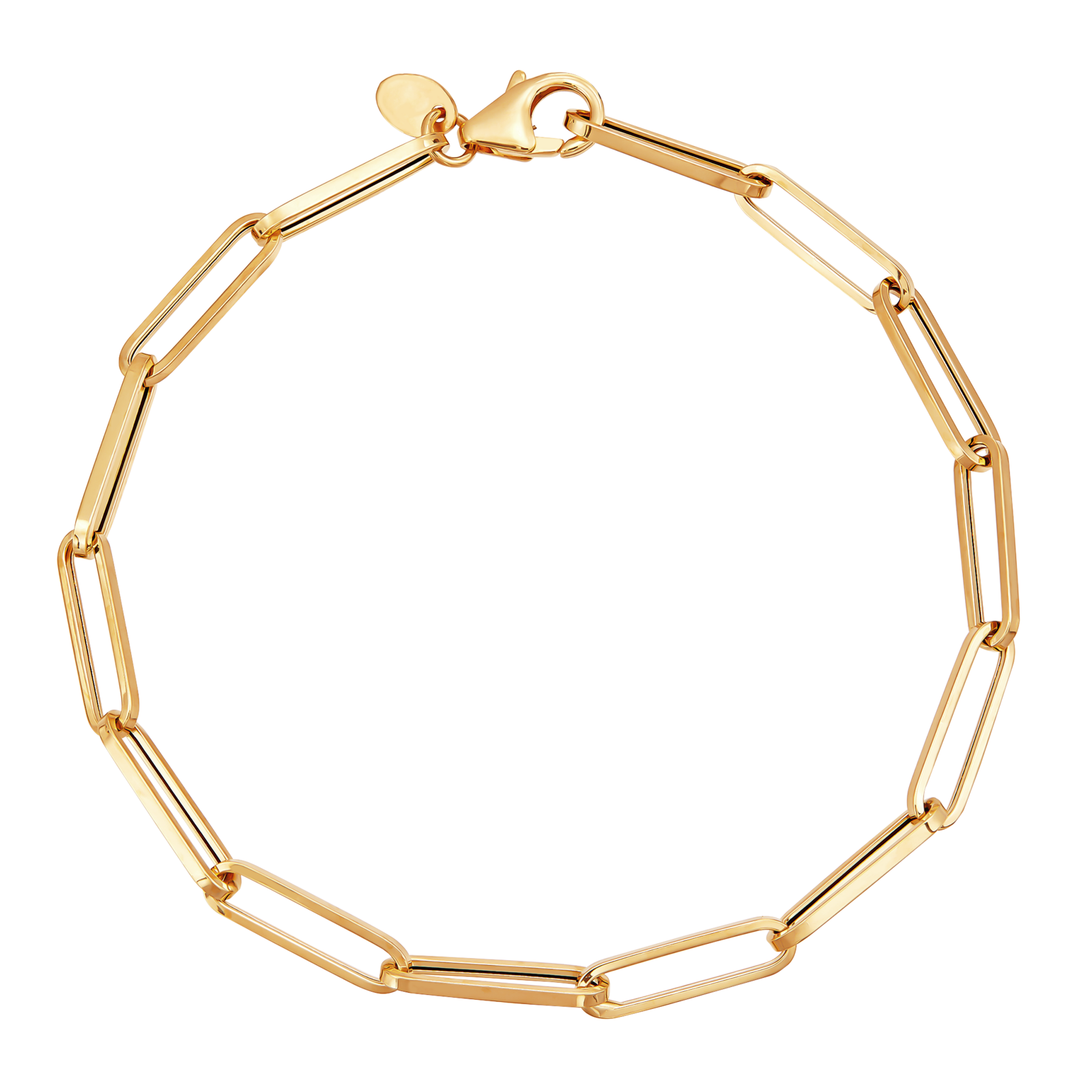 14K Yellow Gold Polished 3.9mm Hollow Paperclip Bracelet
