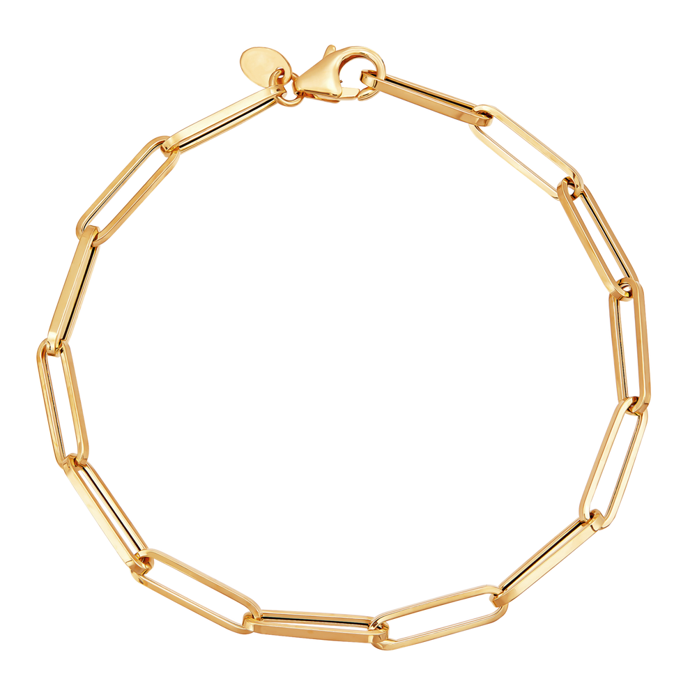 14K Yellow Gold Polished 3.9mm Hollow Paperclip Bracelet