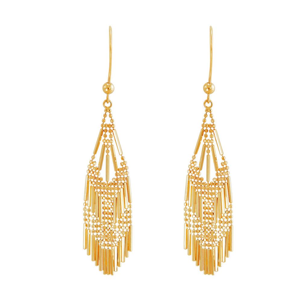 14K Yellow Gold Beaded Fantasy Multi Row Dangle Earrings