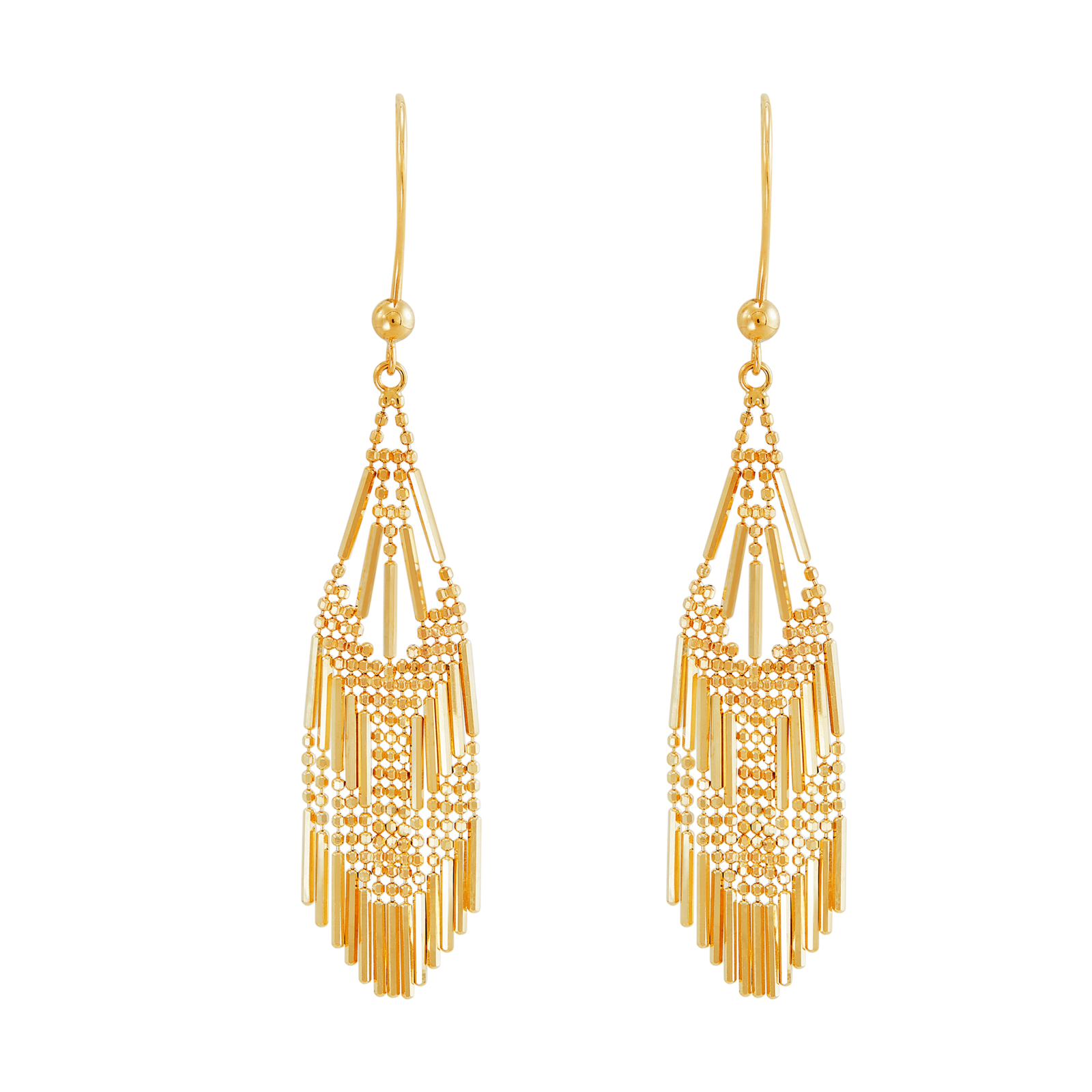 14K Yellow Gold Beaded Fantasy Multi Row Dangle Earrings