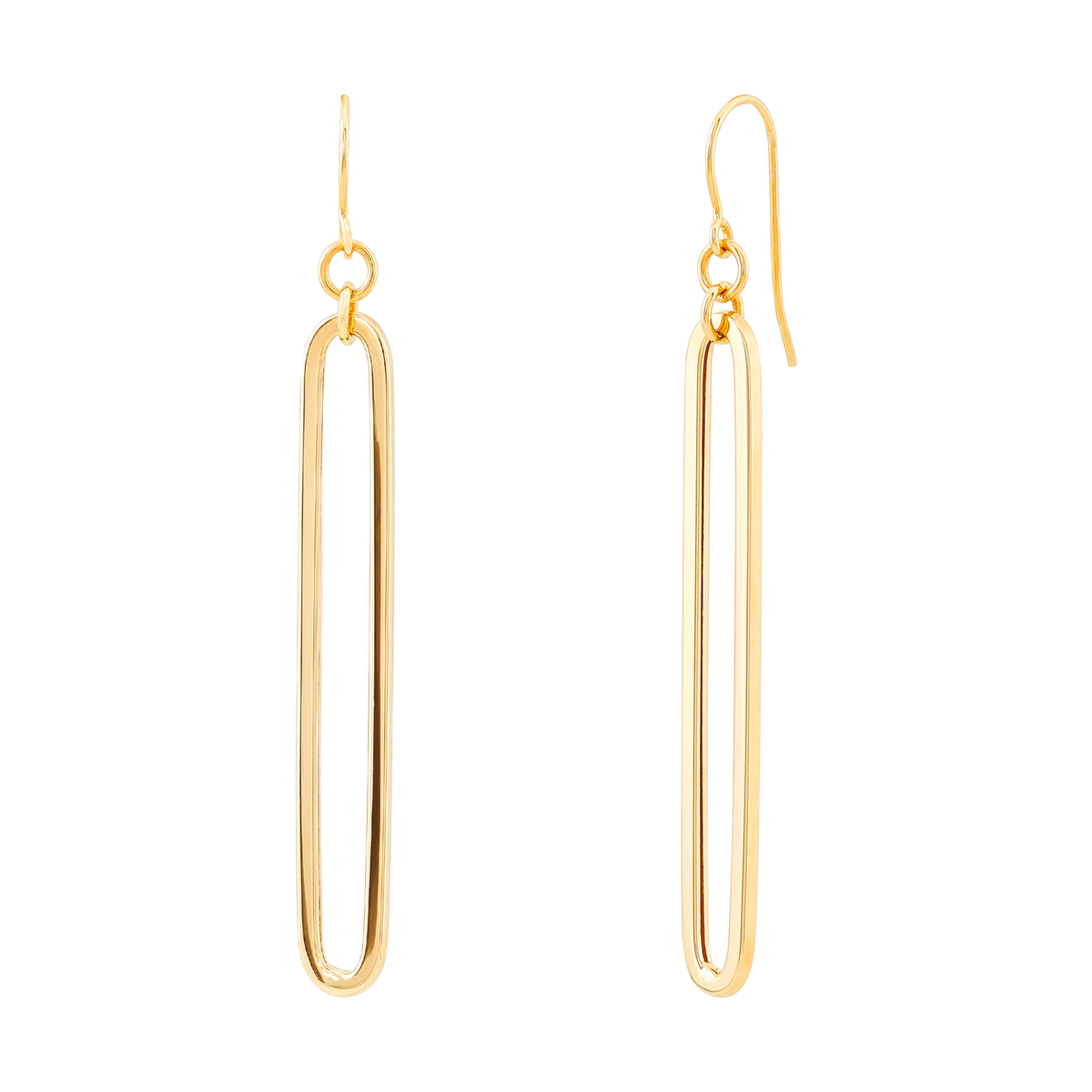 14K Yellow Gold Polished Open Long Paperclip Earrings