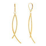 14K Yellow Gold Curved Grade Bypass Tube Stick Earrings