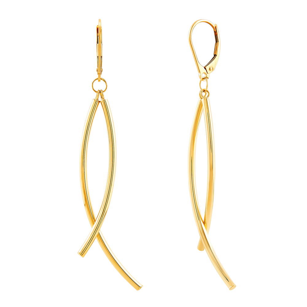 14K Yellow Gold Curved Grade Bypass Tube Stick Earrings