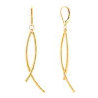 14K Yellow Gold Curved Grade Bypass Tube Stick Earrings