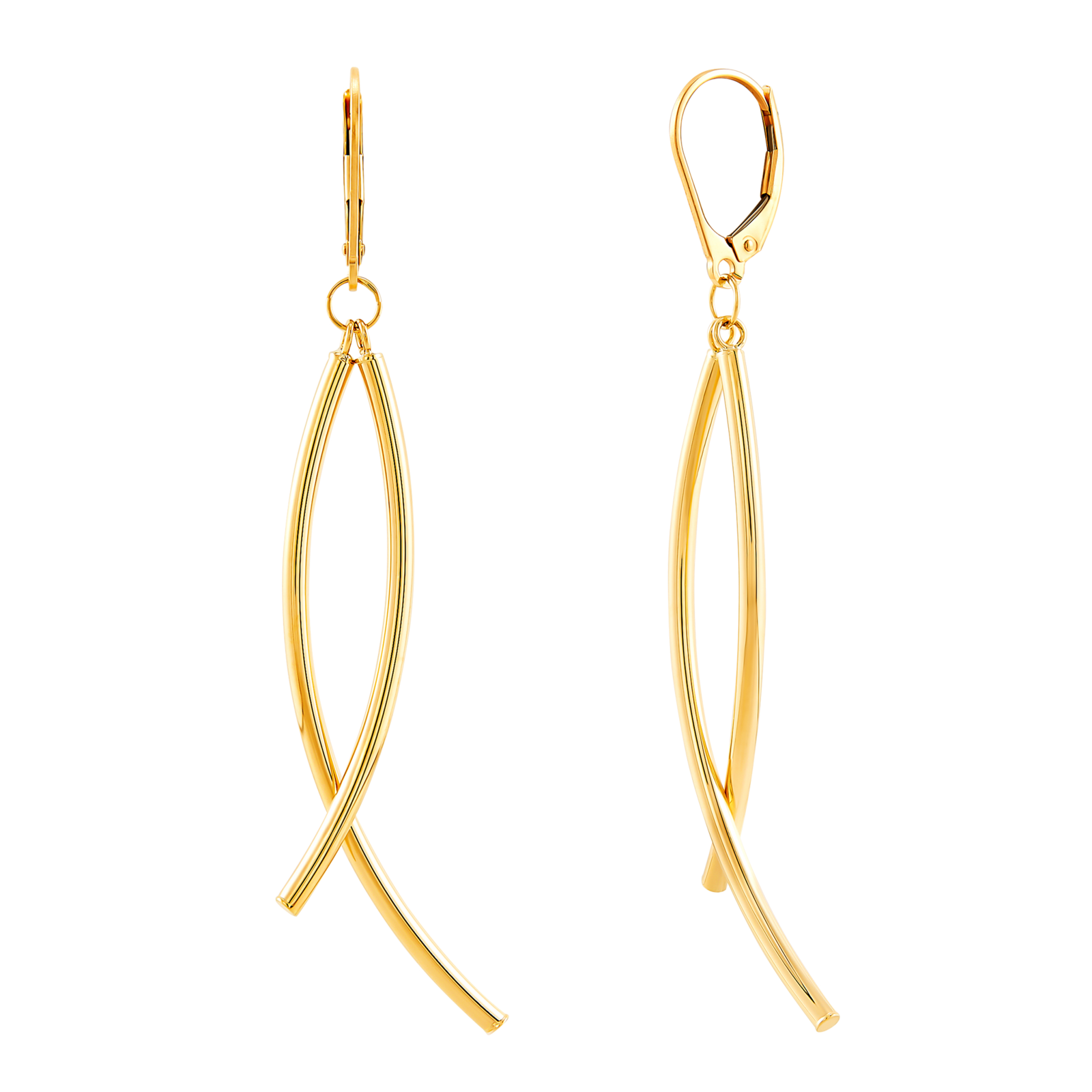 14K Yellow Gold Curved Grade Bypass Tube Stick Earrings