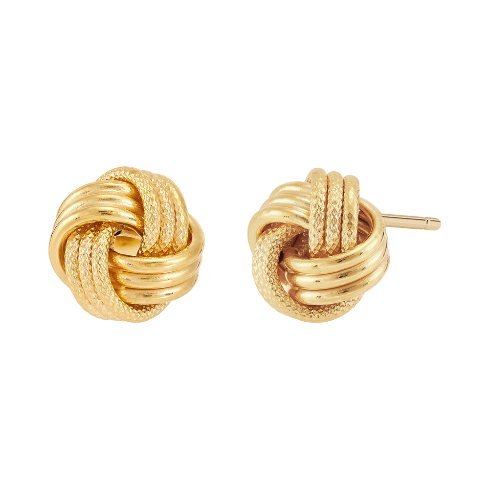 14K Yellow Gold Polished Swirl Love Knot Stud Earrings