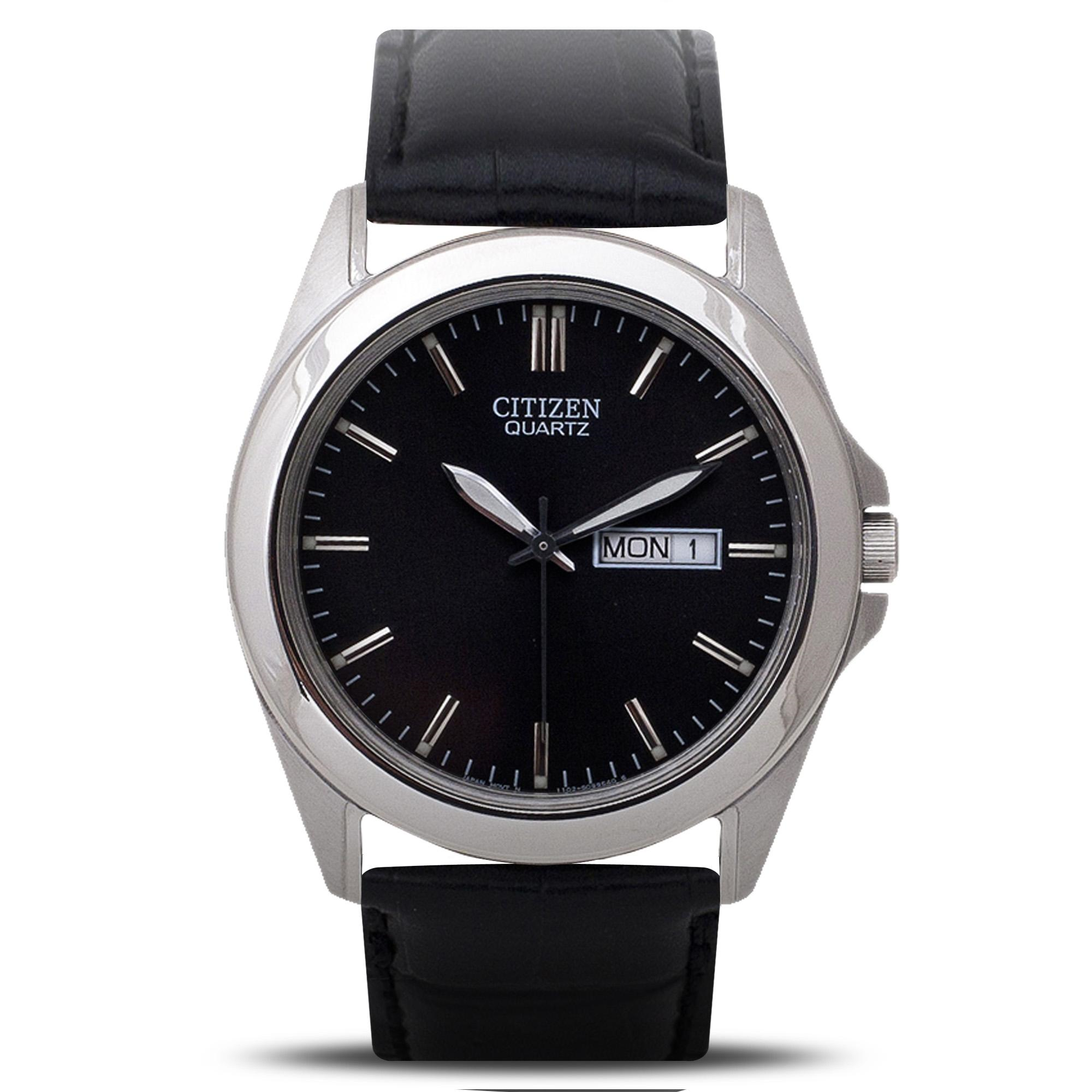 Men's Quartz Watch with Black Leather Strap by Citizen