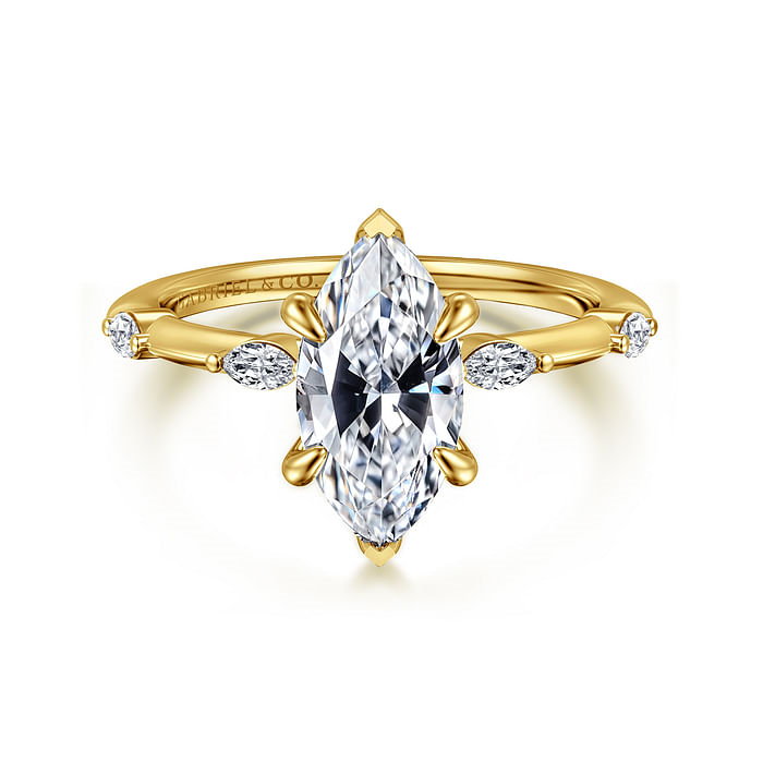 Yellow Gold Marquise Shape Diamond Semi-Mount Ring