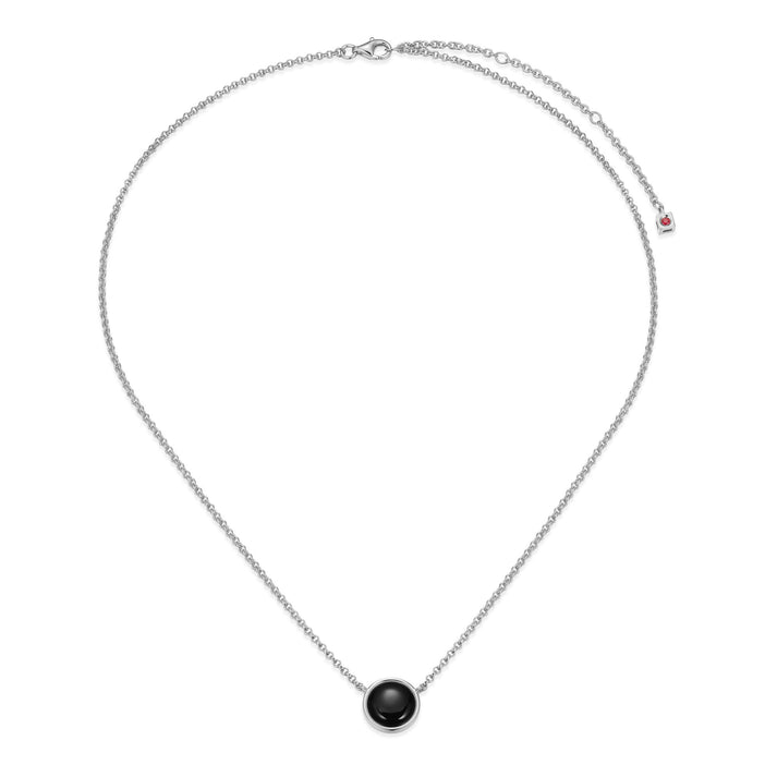 Sterling Silver Elle "Lustre" Rhodium Plated Necklace Genuine Black Agate Rolo Chain 17" Extension 3"