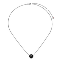 Sterling Silver Elle "Lustre" Rhodium Plated Necklace Genuine Black Agate Rolo Chain 17" Extension 3"