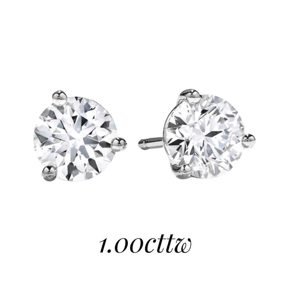 18K White Gold, Hearts on Fire Solitaire Stud Diamond Earrings