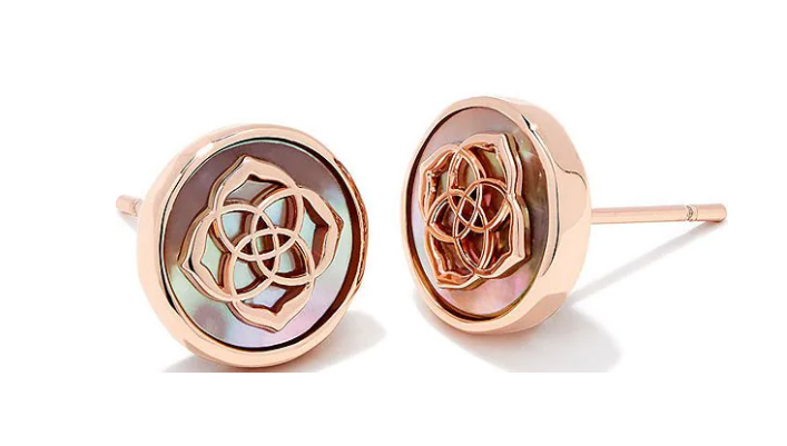 Dira Stamped Rose Gold Plated Stud Earrings, Golden Abalone by Kendra Scott
