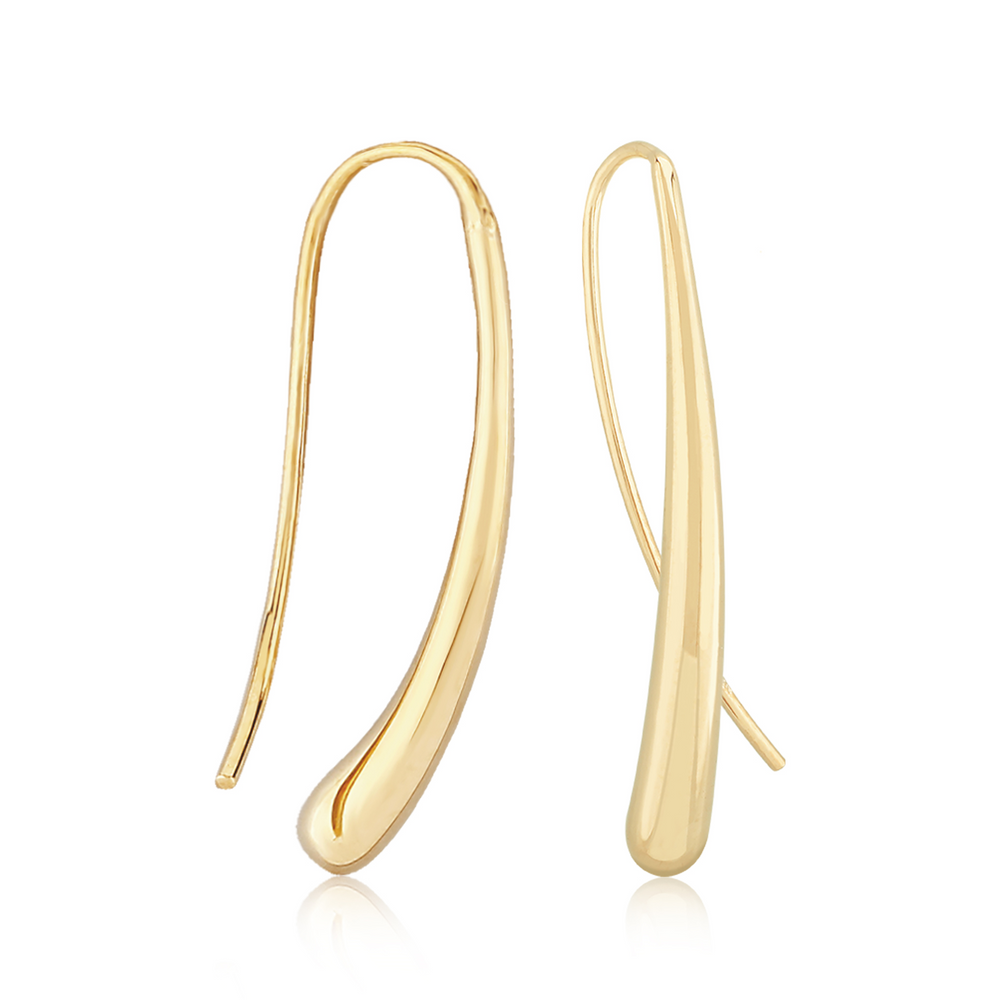 14K Yellow Gold Long Tear Drop Hook Wire Earrings