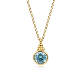 14K Yellow Gold 0.88ct Swiss Blue Topaz Bujukan Drop Pendant Necklace by Gabriel