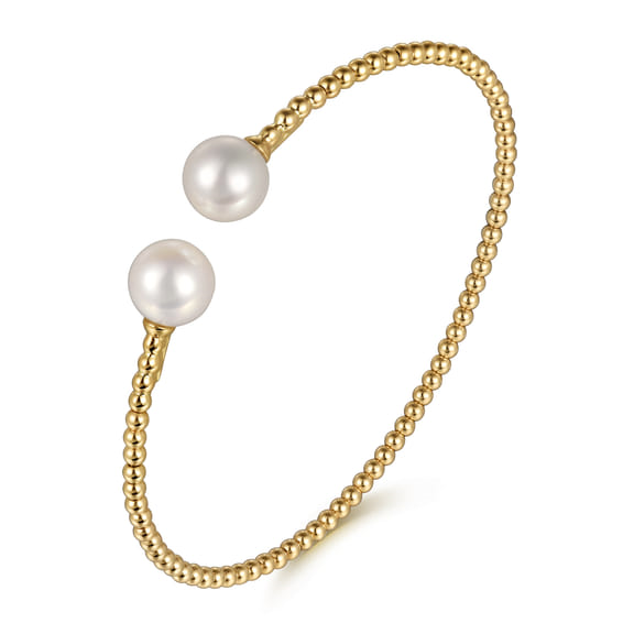 14K Yellow Gold Bujukan 1.44cttw Pearls Split Bangle by Gabriel & Co