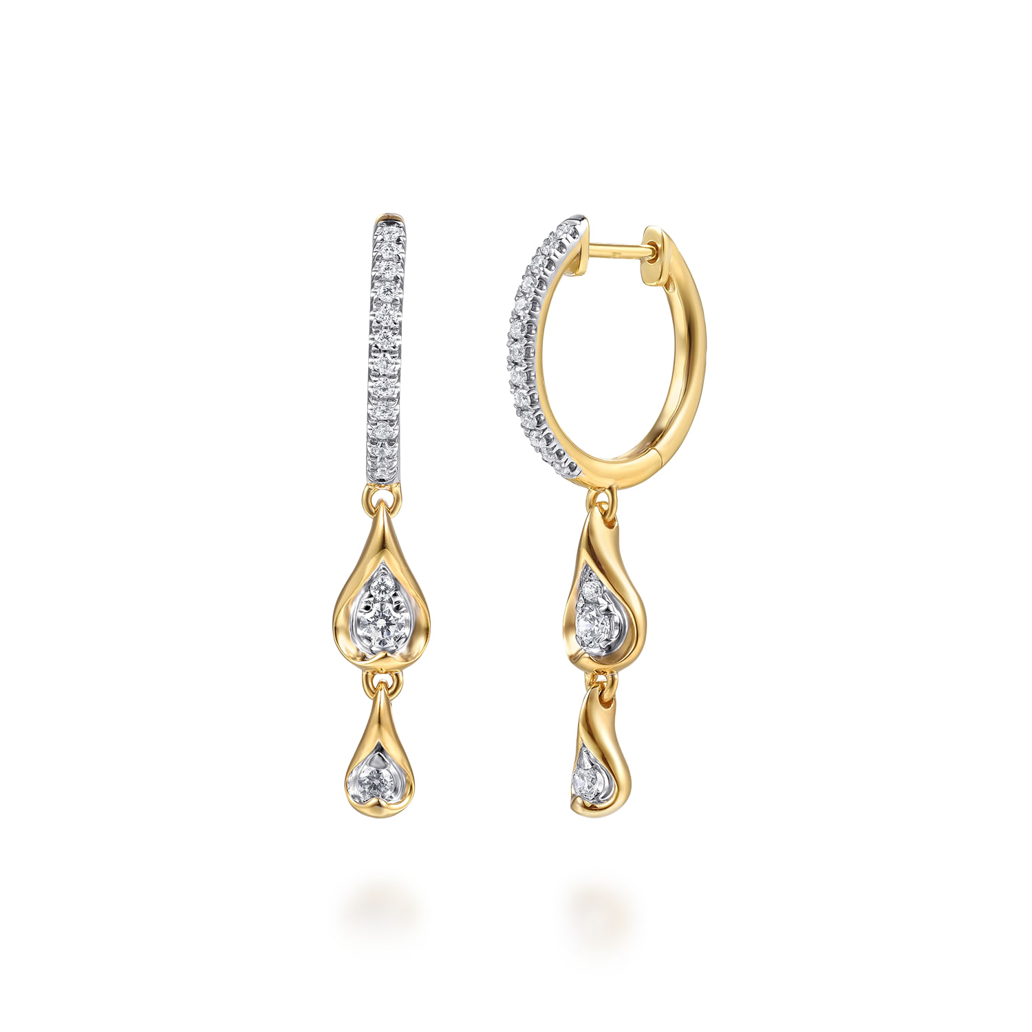 14K White and Yellow Gold 0.35cttw Diamond Huggie Drop Earrings by Gabriel & Co.