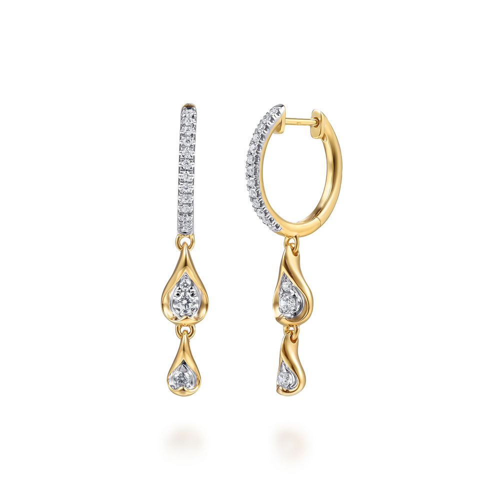 14K White and Yellow Gold 0.35cttw Diamond Huggie Drop Earrings by Gabriel & Co.