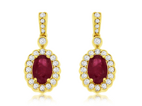 14K Yellow Gold 1.00cttw Ruby & 0.33cttw Diamond Earrings