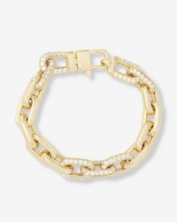18K Yellow Gold Plated Simulated Diamond Frankie Pave Chain Bracelet 6.5"