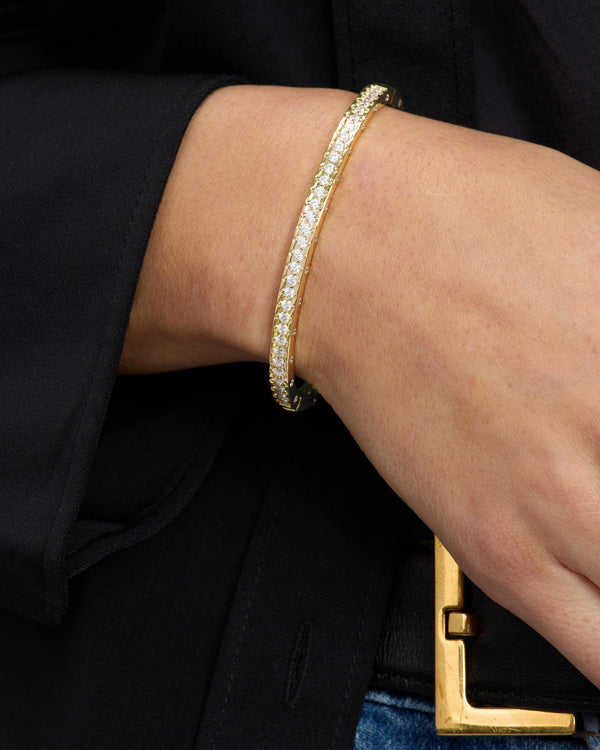 18K Yellow Gold Plated Simulated Diamond Ashley Pave Cuff 7"