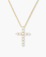 18K Yellow Gold Plated Simulated Diamond "Oh She Fancy" Small Cross Pendant
