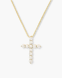 18K Yellow Gold Plated Simulated Diamond "Oh She Fancy" Small Cross Pendant