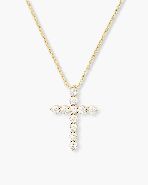 18K Yellow Gold Plated Simulated Diamond "Oh She Fancy" Small Cross Pendant