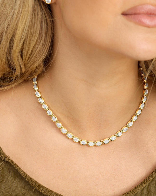18K Yellow Gold Plated She's A Boss Simulated Diamond Tennis Necklace
